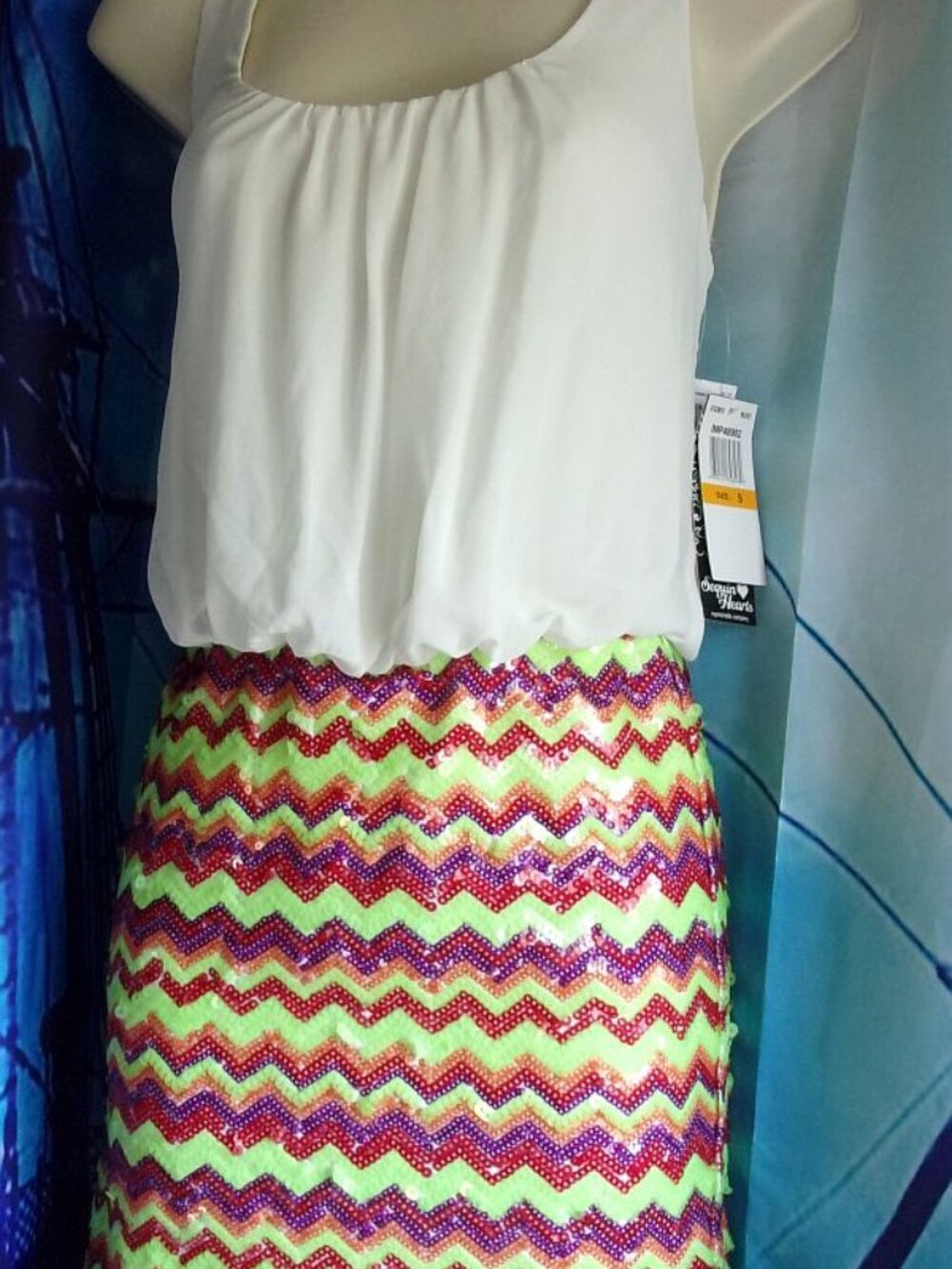 NWT "Sequin Hearts by My Michelle" Party/Event DRESS Chevron Print Sz S